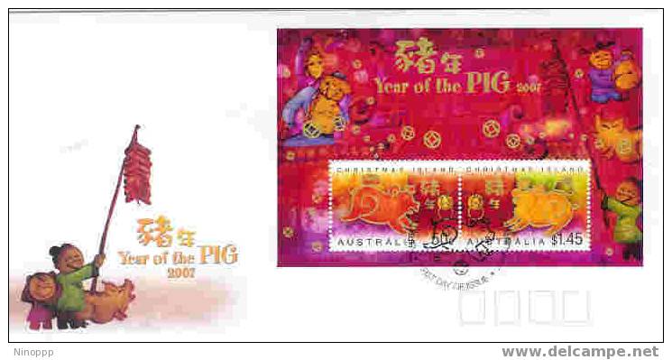 Christmas Island-2007 Year Of The Pig  Miniature Sheet  FDC - Christmaseiland