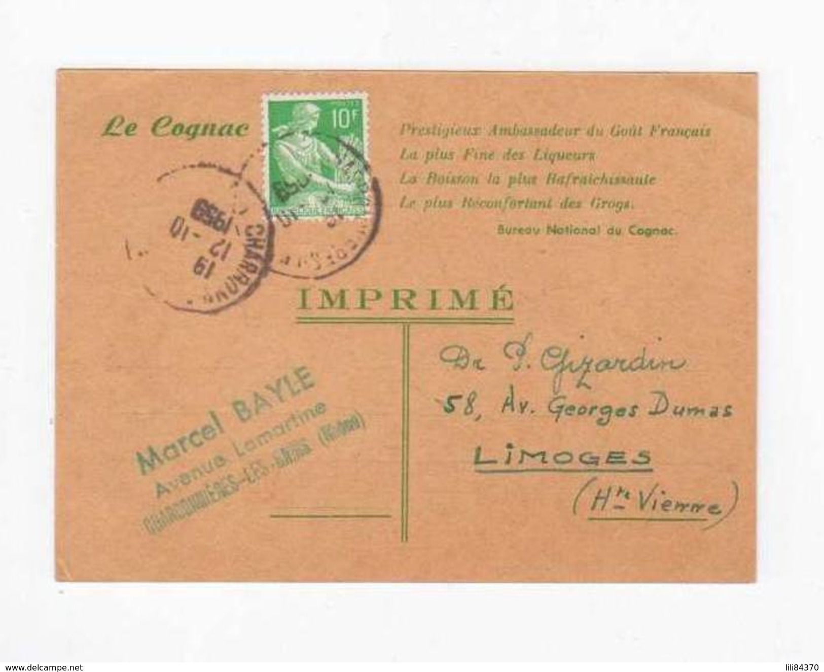 Rare ! Carte .d´Echeques .Le Cognac.1959. - Schaken