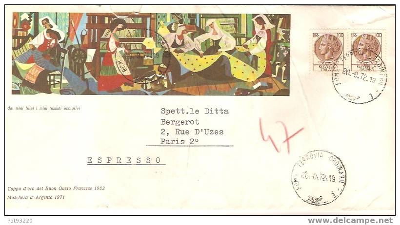 MONNAIES/ Italie Paire N° 1007 Sur Enveloppe Illustrée/20.09.72/ Haut Du Document Un Peu Abimé Et Réparé - Münzen