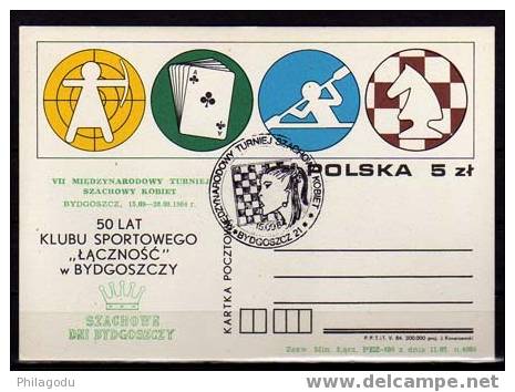 Pologne 1984, Entier Carte Postale, Allégorie Sports ; Tir à L’arc, Carte, Canöe, échecs,  (25846) - Chess