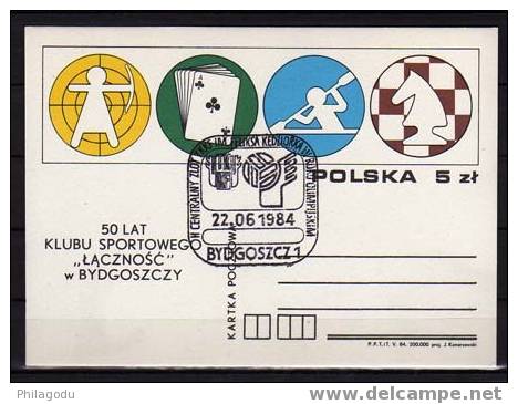 Pologne 1984, Entier Carte Postale  Sports ; Tir à L’arc, Cartes, Bridge, Canöe, échecs,  (25847) - Archery