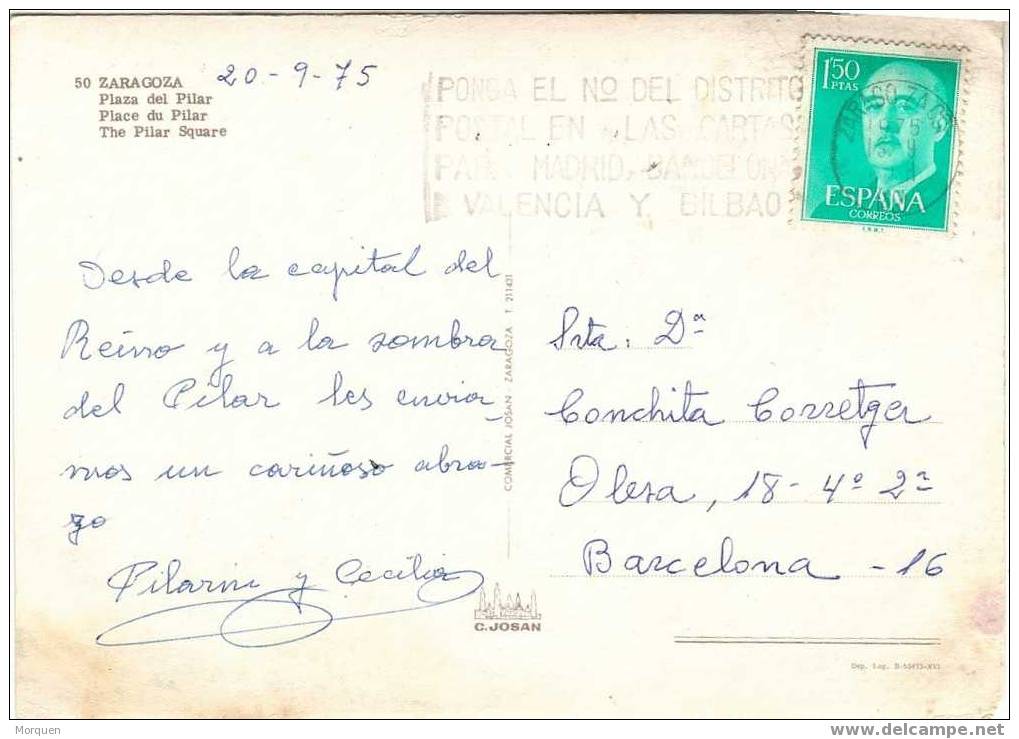 Postal 1975  ZARAGOZA - Cartas & Documentos