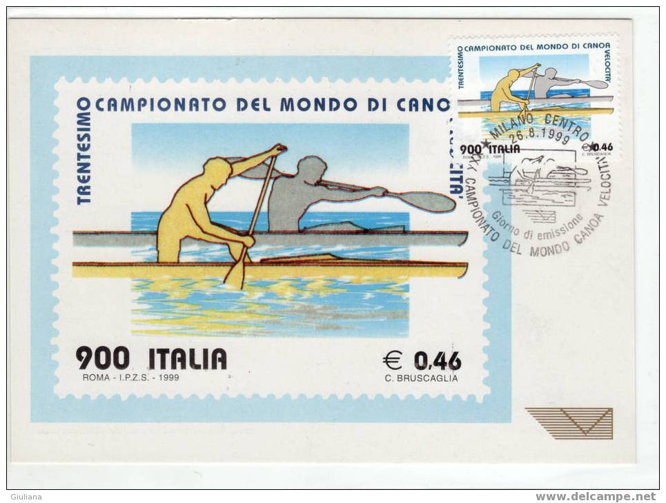 Italia - Maxicard Poste Italiane Con Annullo Figurato Milano 26/8/99-Campionato Del Mondo Canoa - Canoe