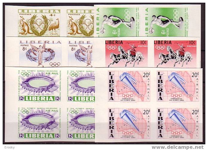 PGL - JEUX OLYMPIQUES 1956 LIBERIA Yv N°336/39+ARIENNE ND BLOQUES DE 4 ** TIRAGE 1000 SERIES - Sommer 1956: Melbourne