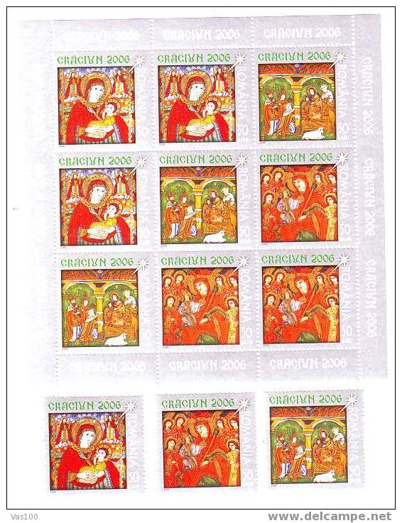 ROMANIA 2006 CHRISTMAS,MINISHEET + MINT STAMPS FULL SET. - Tableaux