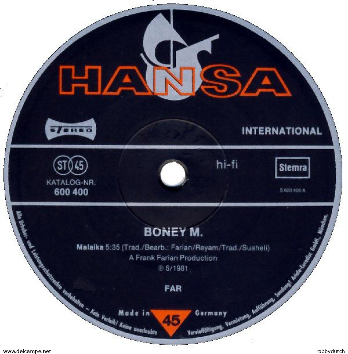 * 12" * BONEY M - MALAIKA / CONSUELA BIAZ (1981) - 45 Rpm - Maxi-Single