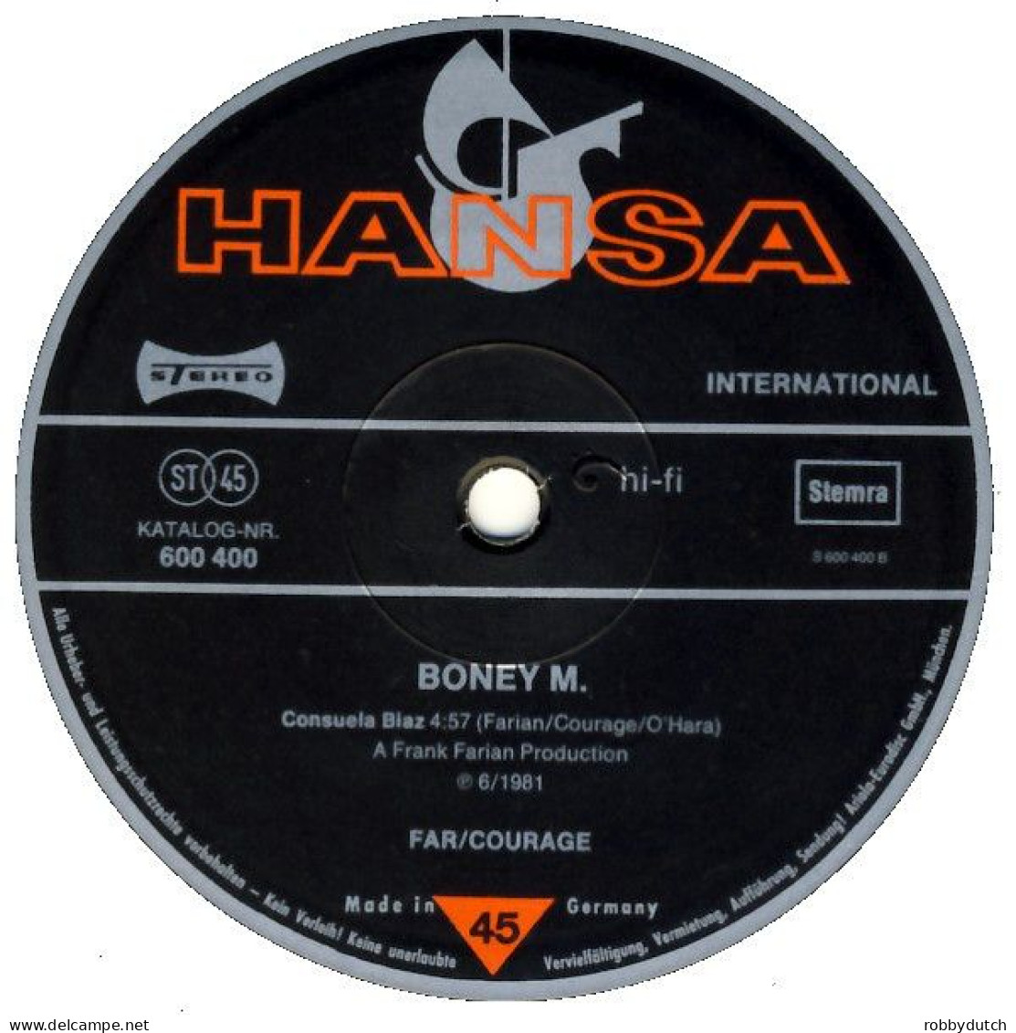 * 12" * BONEY M - MALAIKA / CONSUELA BIAZ (1981) - 45 T - Maxi-Single