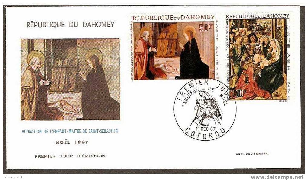 DAHOMEY 1967 RELIGIOUS PAINTINGS, CHRISTMAS, VIRGIN & CHILD 2 FDCs # 5428 - Religieux