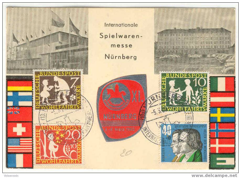 Germania - Cartolina XI° Fiera Di Norimberga 1960 Usata Per L'Italia Con Serie Completa "Favole Dei Fratelli Grimm" - Kermissen