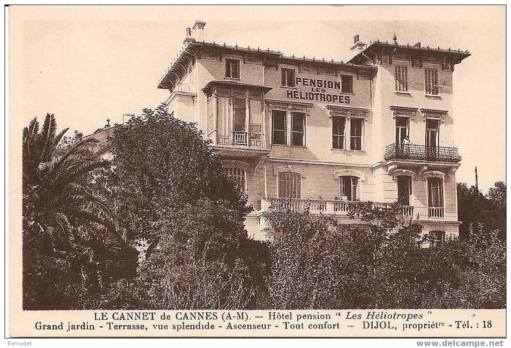 LE CANNET DE CANNES..HOTEL PENSION "LES HELIOTROPES" - Le Cannet