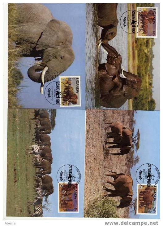 4 CARTES POSTALES    UGANDA  WWF - Eléphants