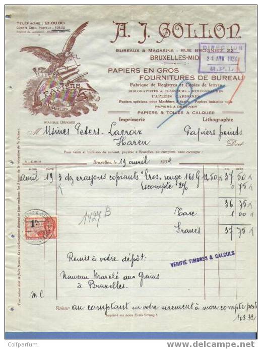 PAPIERS  BRUXELLES 1934 (F801) - Drukkerij & Papieren