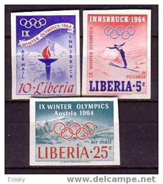 PGL - JEUX OLYMPIQUES 1964 LIBERIA Yv N°391+AERIENNE ND ** TIRAGE 3500 - Hiver 1964: Innsbruck