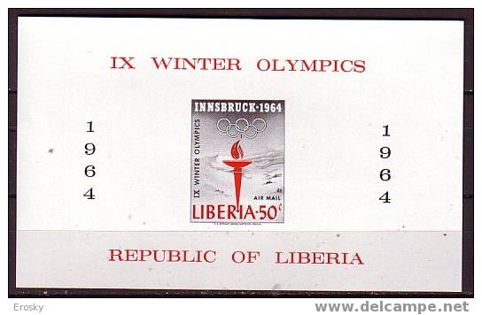 PGL - JEUX OLYMPIQUES 1964 LIBERIA Yv BF 28 ND ** TIRAGE 4000 - Hiver 1964: Innsbruck