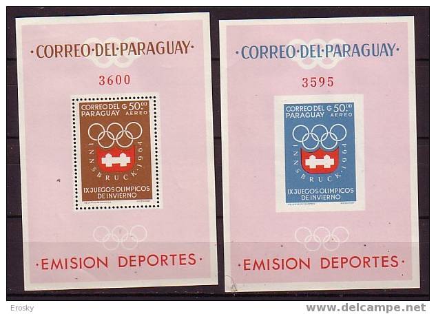 PGL - JEUX OLYMPIQUES 1964 PARAGUAY BF TRACHTENBERG N°168/69 ** TIRAGE 8000 - Hiver 1964: Innsbruck