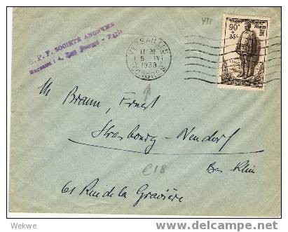 FS059 /  FRANKREICH - Partisanendenkmal 1939 Mit Stempel Versailles/Kongress.Brief Nach Strassburg - Briefe U. Dokumente