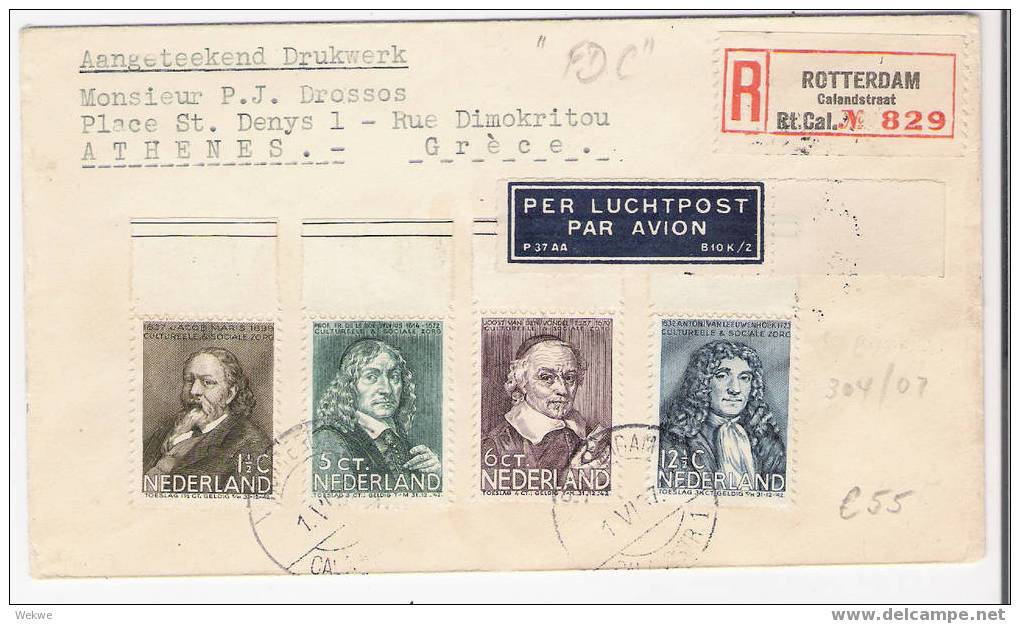 NL066 / NIEDERLANDE -  Eingeschriebene Auslandsdrucksache – 1937 – Mit Sozialausgabe Frankiert – Luftpost - Briefe U. Dokumente