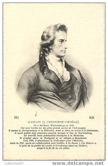 ECRIVAIN - HOMME CELEBRE - PORTRAIT Et RESUME HISTORIQUE De J.-CHRISTOPHE-FREDERIC SCHILLER - EDITEUR ND N° 223 - - Philosophy