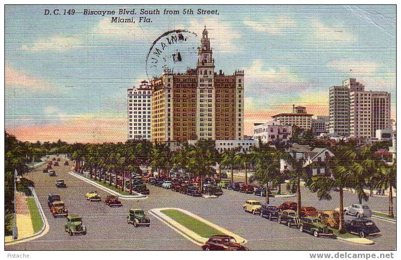 Miami, FLA. - Biscayne Blvd. - 1949 - Voyagée USA-Canada - Très Animée - Miami