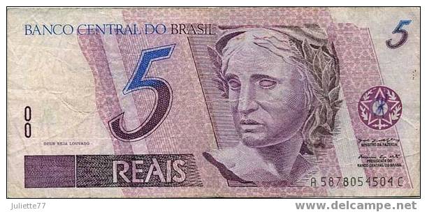 Billets - BRESIL, LOT De 3 BILLETS : 5 REALS - 1 REAL - 1 CRUZEIRO - Brasile