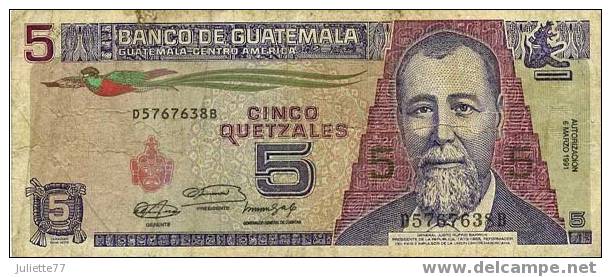 Billets - GUATEMALA, BILLETS De 1 Et De 5 QUETZALES 1991 - Guatemala