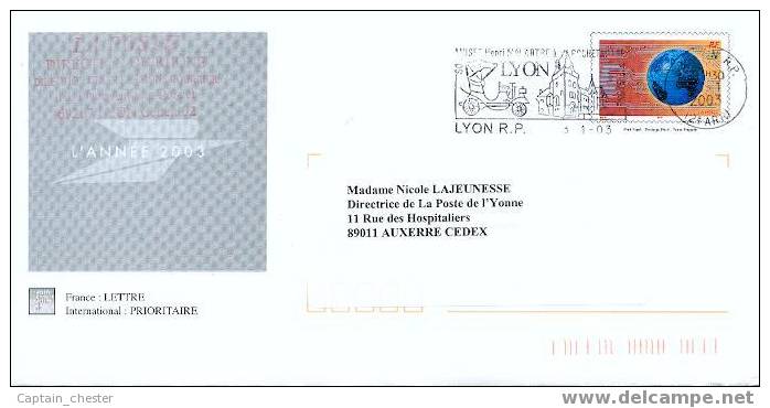 PRET A POSTER ( PAP ) VOEUX DES POSTIERS 2002/2003 OBLITERE De Lyon ( HORS COMMERCE ) - Prêts-à-poster:Stamped On Demand & Semi-official Overprinting (1995-...)