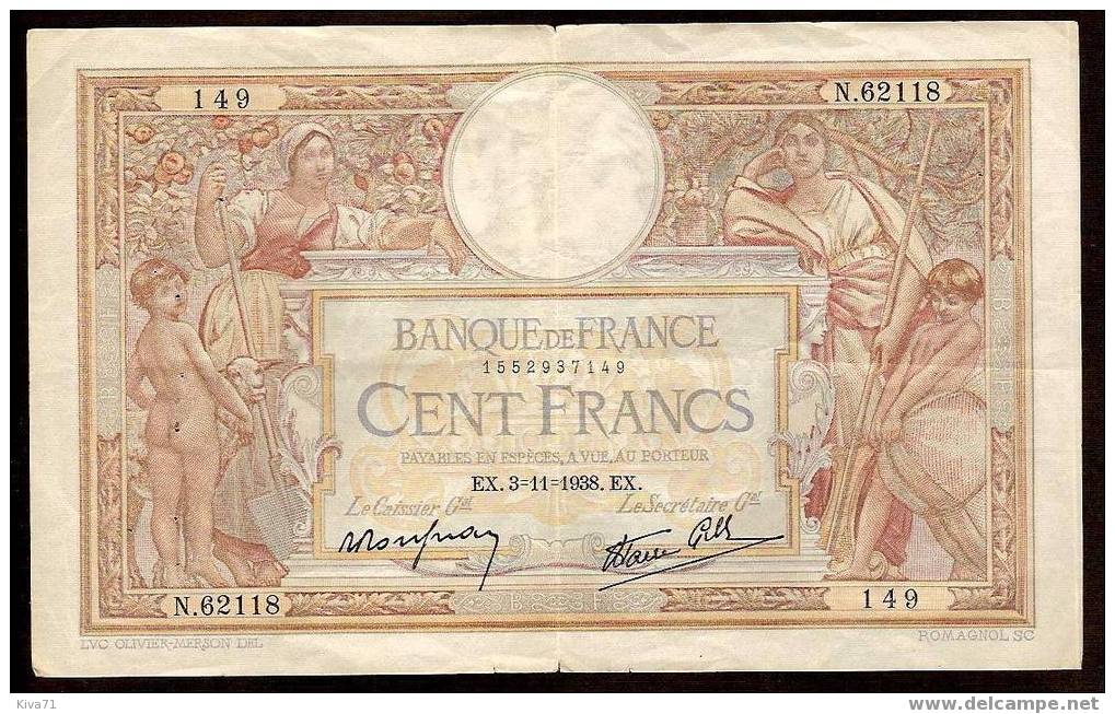 100 FRANCs "L.O.M."   3 11  1938        F25 - 100 F 1908-1939 ''Luc Olivier Merson''