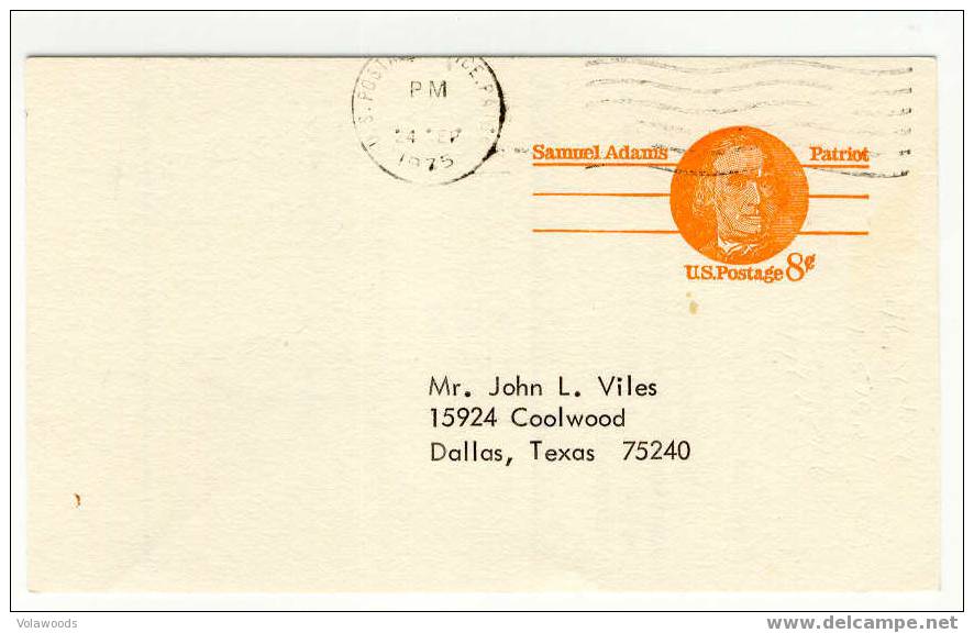USA - Cartolina Postale Usata Serie Patrioti: Samuel Adams - 1961-80