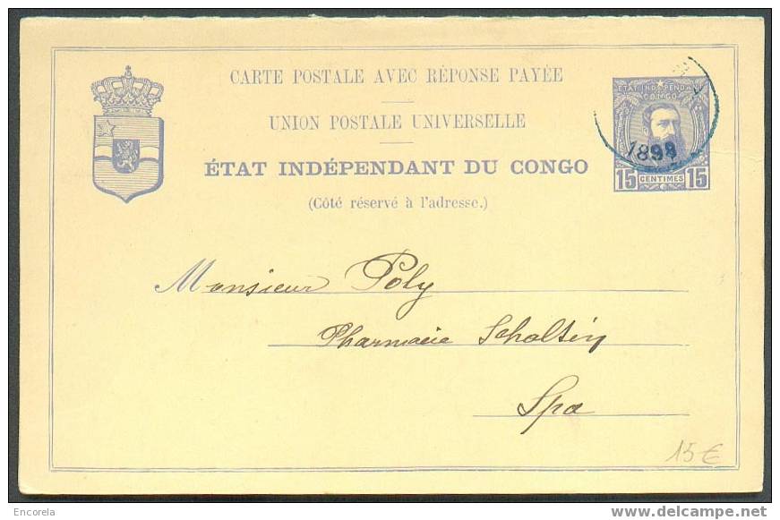 E.P. Carte Double N°13a - 10 + 15 Centimes, Obl. Sc BUMBA 1898 Vers Spa. - 1711 - Entiers Postaux