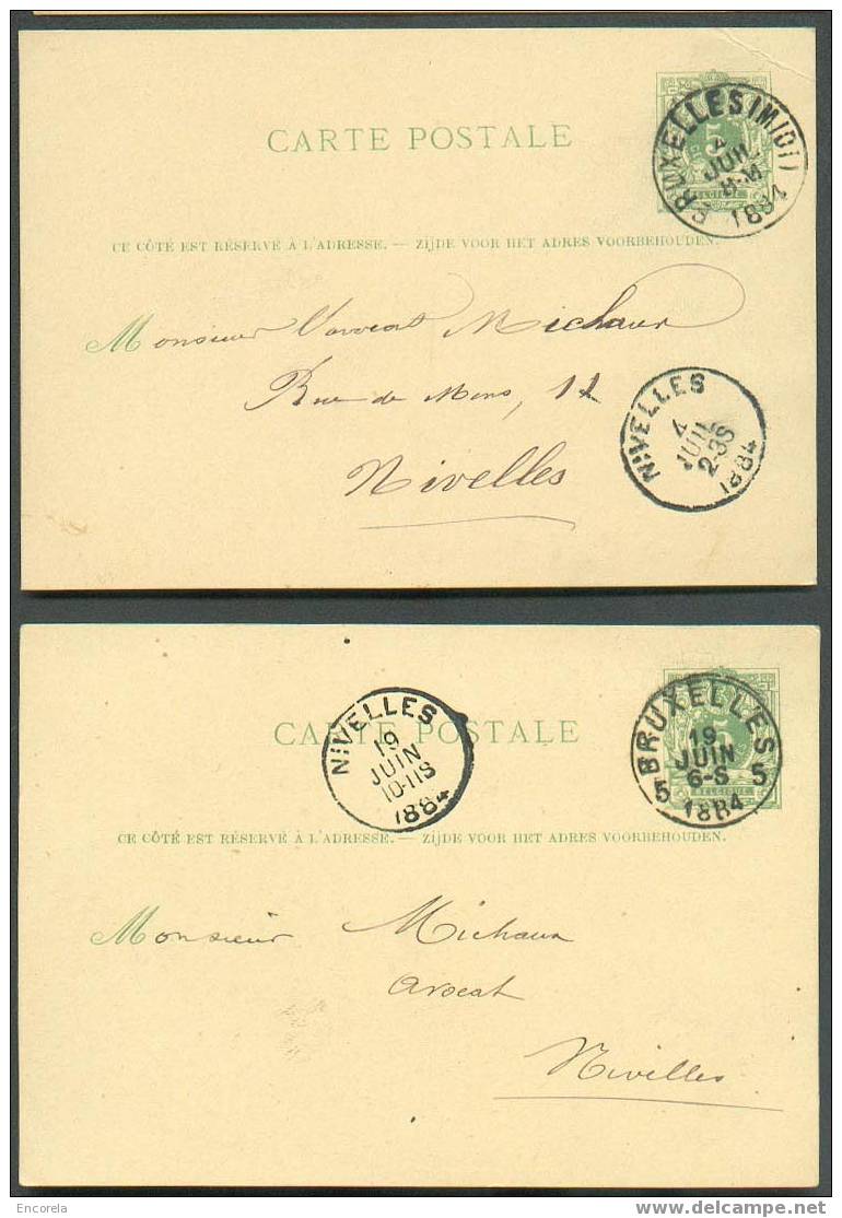 3 E.P. Carte 5 Centimes Vert, Obl. Sc BRUXELLES (MIDI), BRUXELLES 5 Et Ovale (imprimé) BRUXELLES/5 - 1725 - Cartes Postales 1871-1909