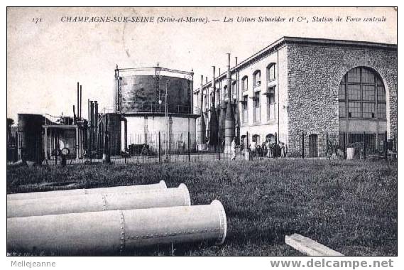 Cpa Champagne Sur Seine (77) Les Usines Schneider Et Cie , Station De Force Centrale . Animée - Champagne Sur Seine