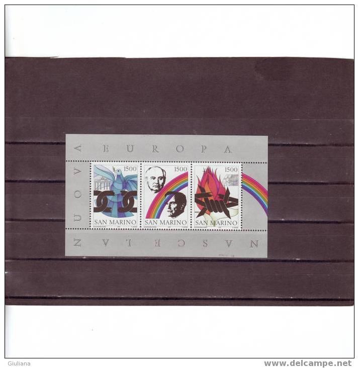 Rep. San Marino - Foglietto N. 34** (Sassone) 1991  Nasce La Nuova Europa - Blocks & Sheetlets