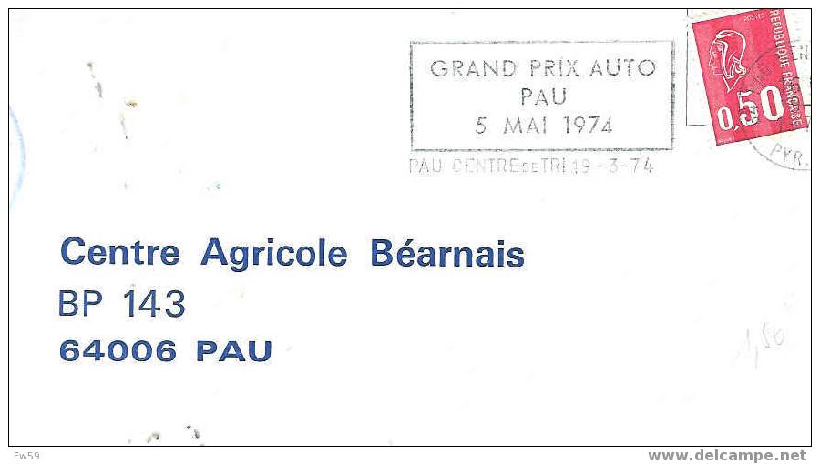 AUTOMOBILE OBLITERATION TEMPORAIRE  FRANCE 1974 PAU GRAND PRIX - Automobile