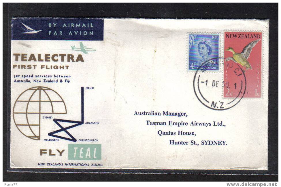 BOL1492 - NUOVA ZELANDA TEALECTRA , Jet Speed Services 1st Flight . 1959 : TAPPA A SYDNEY - Airmail