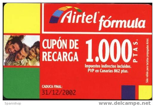 Airtel ACR-057 Friends 1000 Ptas 31/12/2002 Soft. CODIGO BARRAS Reverso - Airtel