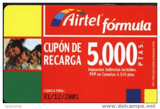 Airtel ACR-055/1 Friends 5000 Ptas 31/12/2001 Hard. Rasca Plata Y Negro - Airtel