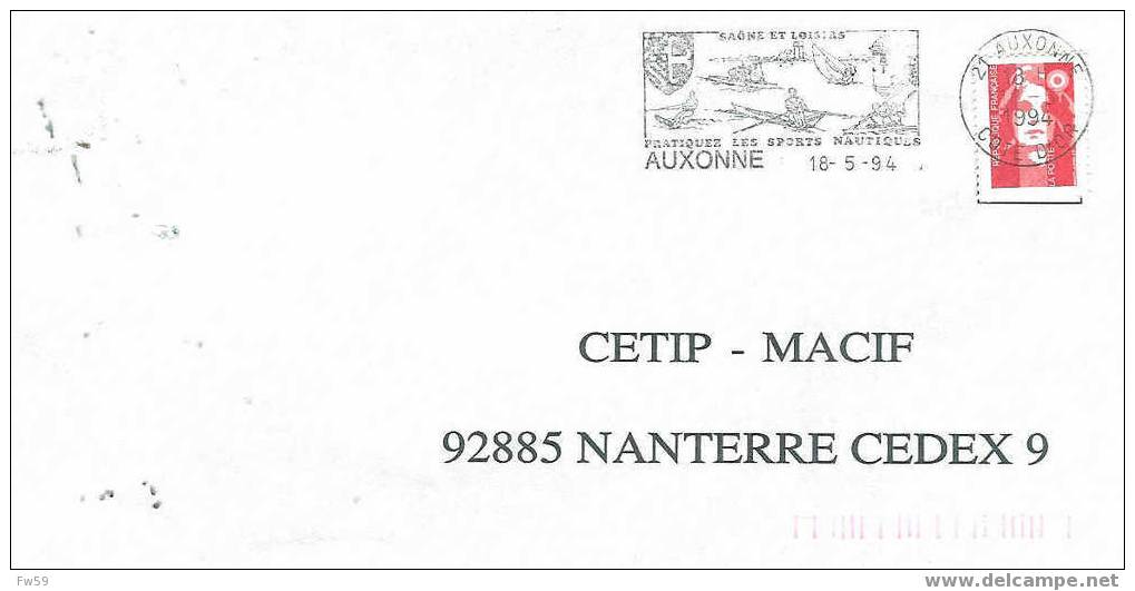 SKI NAUTIQUE OBLITERATION TEMPORAIRE FRANCE 1994 AUXONNE PLANCHE A VOILE CANOE AVIRON - Sci Nautico
