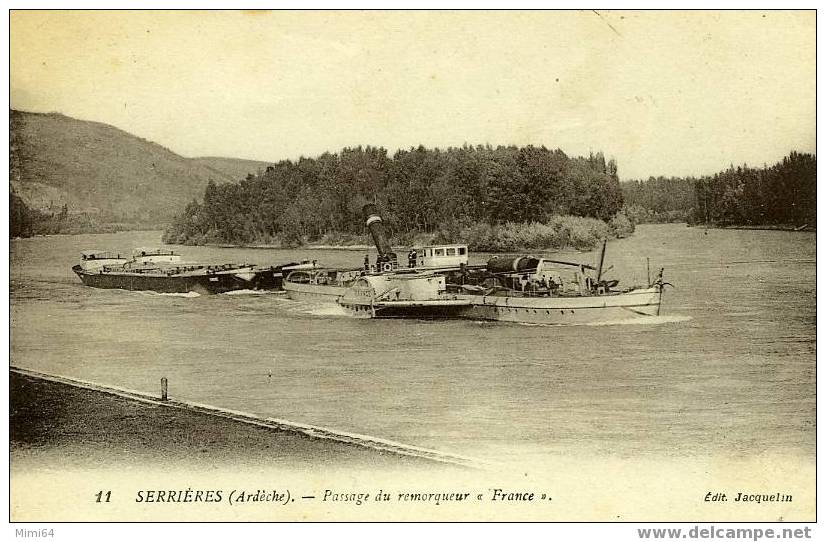 07  .  SERRIERES .PASSAGE DU REMORQUEUR FRANCE .  (  PENICHE  ) - Serrières