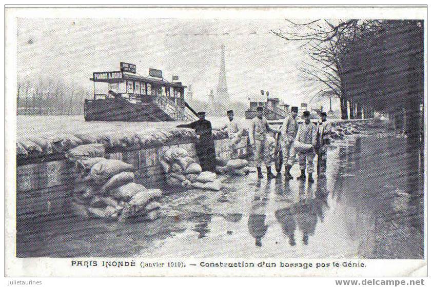 Paris Inondé(janvier 1910) Construction D´un Barrage Par Le Génie Cpa Bon état - Floods