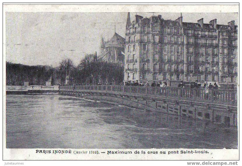 Paris Anondé(janvier 1910) Maximum De La Crue Au Pont Saint-louis Cpa Bon état - Inondations