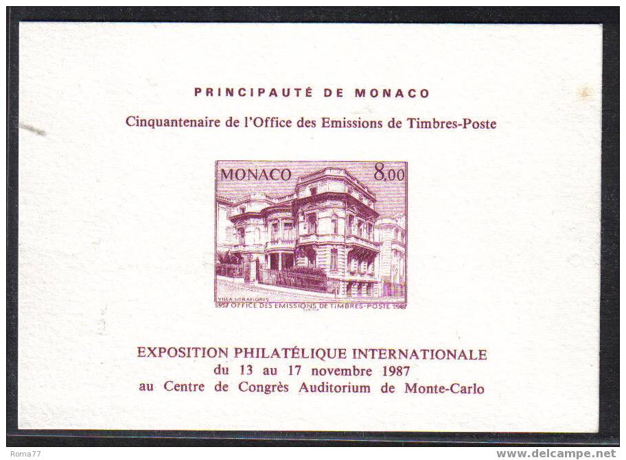 BOL1499 - MONACO , EPREUVE SOUVENIR DELL' EXPO FILATELICA DEL 1987 - Plaatfouten En Curiosa