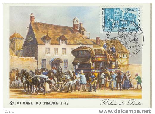 Carte Postale éditée à L´occasion De La Journée Du Timbre Le 24/03/1973 à LE MANS Avec Timbre Et Cachet - Journée Du Timbre