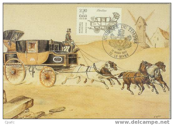 Carte Postale éditée à L´occasion De La Journée Du Timbre Le 14/03/1987 à LE MANS Avec Timbre Et Cachet - Stamp's Day