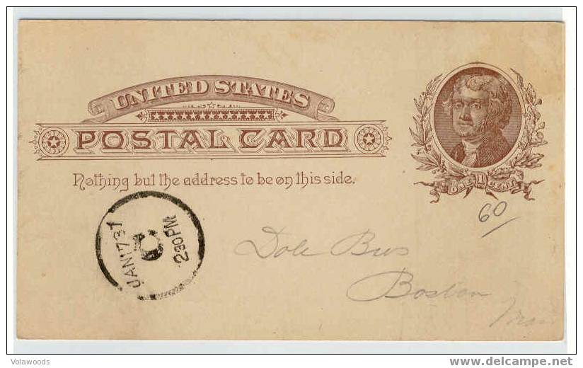 USa - Cartolina Postale Usata Nel 1886 - ...-1900