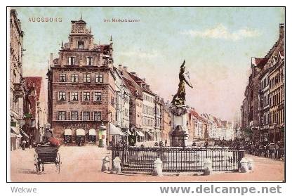 BY040 / Augsburg – 1914 – Am Merkurbunnen – Mit Geparkten Kutschen - Augsburg