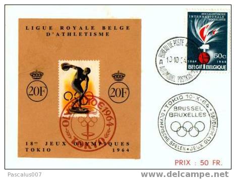 A00022 - Carte Souvenir - Cob E90 1290 - Internationale Socialiste - 10-10-1964 - Jeux Olympique De Tokyo - Summer 1964: Tokyo