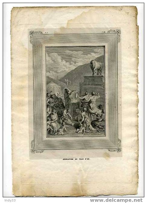 - GRAVURE DU 19e SIECLE : ADORATION DU VEAU D´OR . - Religion & Esotérisme