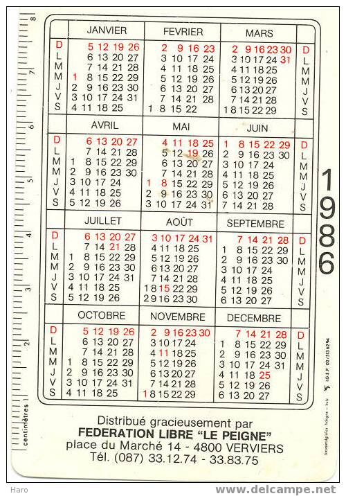 Calendrier - Version Carte à Jouer - Verviers, Publicité Mutualité Neutre. (452) - Petit Format : 1981-90