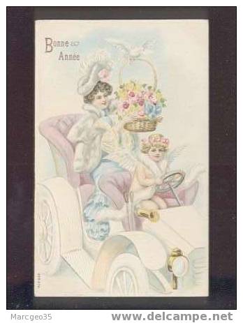 010438 Bonne Année Femme , Colombe Ange Ou Angelot Conduisant Une Automobile , Gaufrée Ser274 Belle Carte - Prigione E Prigionieri