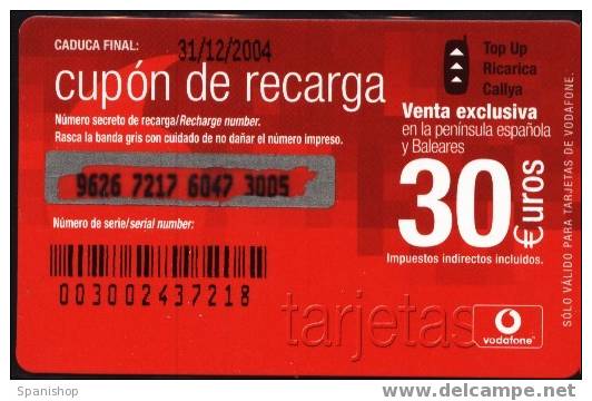 VOD-008 Cupon De Recarga 30€. Cad. 31/12/2004 CODIGO BARRAS ANVERSO. TOP UP - Vodafone